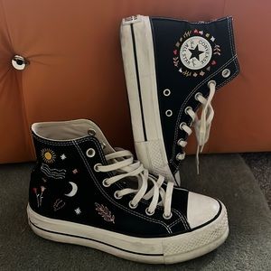 Platform Hightop Converse Black with Embroidery
